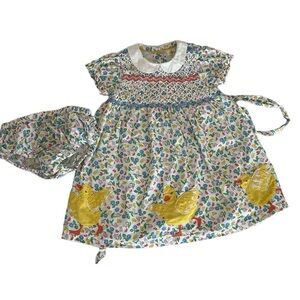 Baby Boden 12-18 months | Smocked Baby Dress with Easter Yellow Chick Appliques